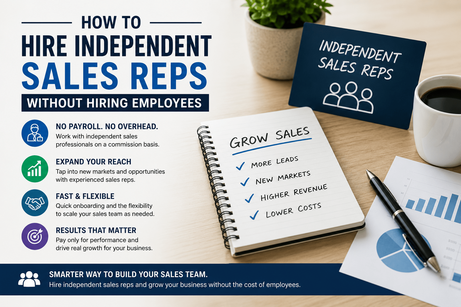 Business owner hiring independent sales reps to grow sales without hiring employees